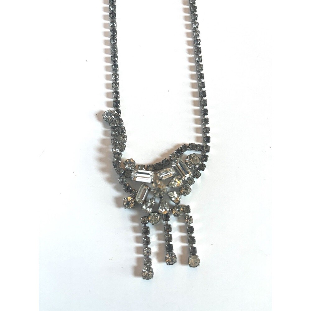 Vintage Hollywood Glam Rhinestone Necklace Sculptural Drop Safety Catch Repair
